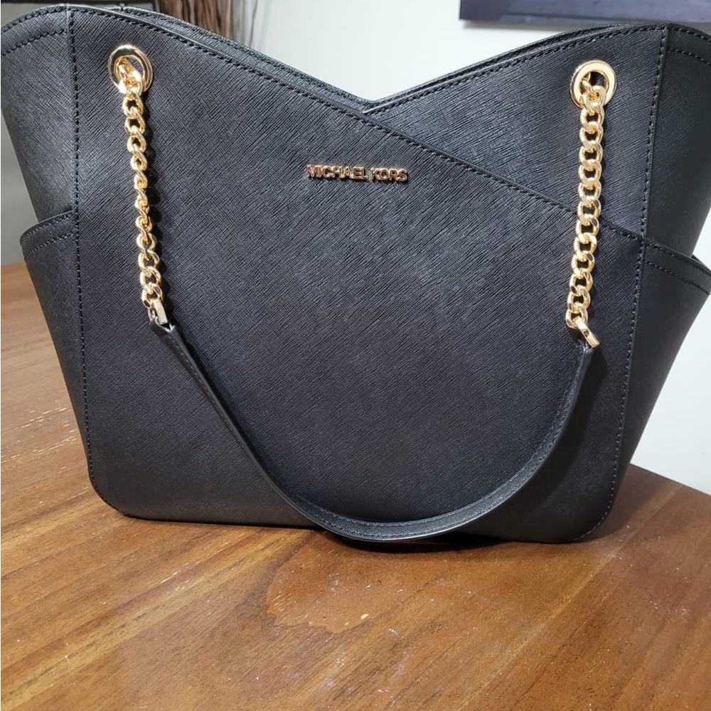 Michael Kors Black Tote with Gold Chain